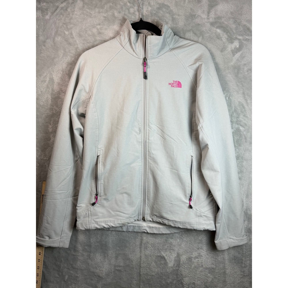 THE NORTH FACE RDT Softshell Jacket Womens L Gray Pink FlashDry Full Zip Outdoor